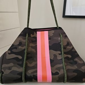Haute Shore Camo Hot Pink & Orange Neoprene Shoulder bag and matching wristlet